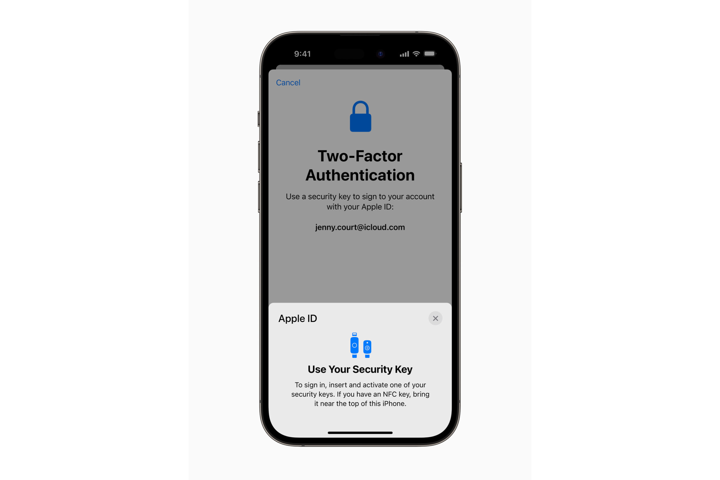Security Keys for Apple ID on an iPhone