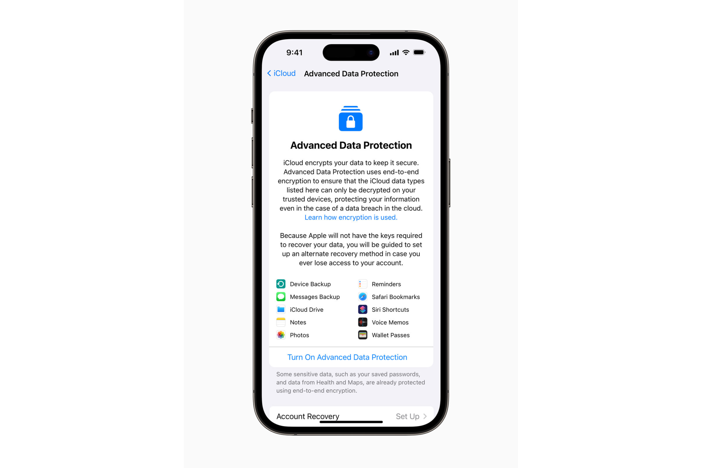 Advanced Data Protection for iCloud on an iPhone