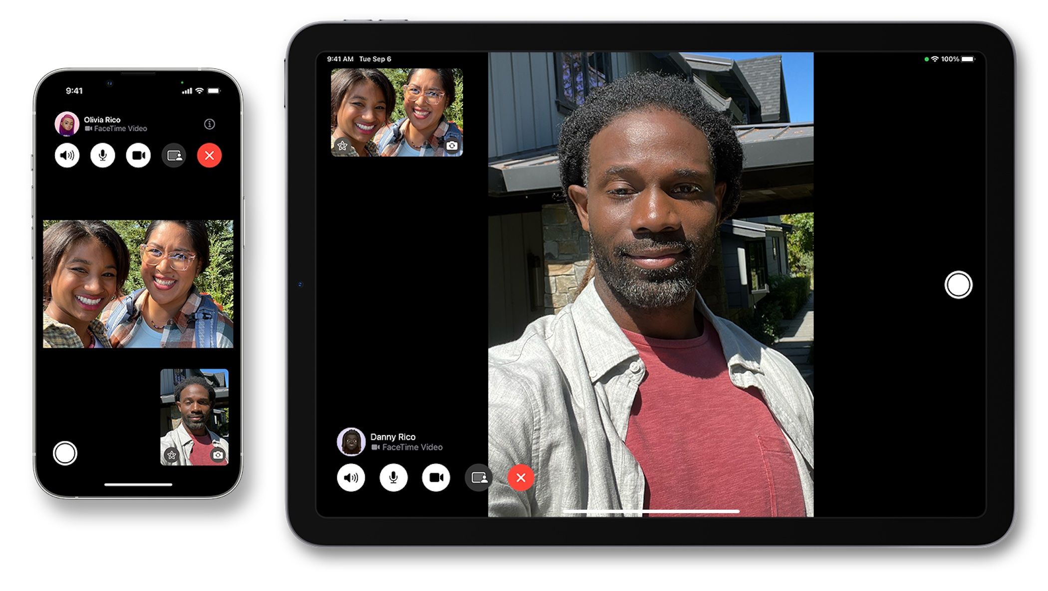 Image showing Apple Facetime on an iPhone and iPad next to each other.