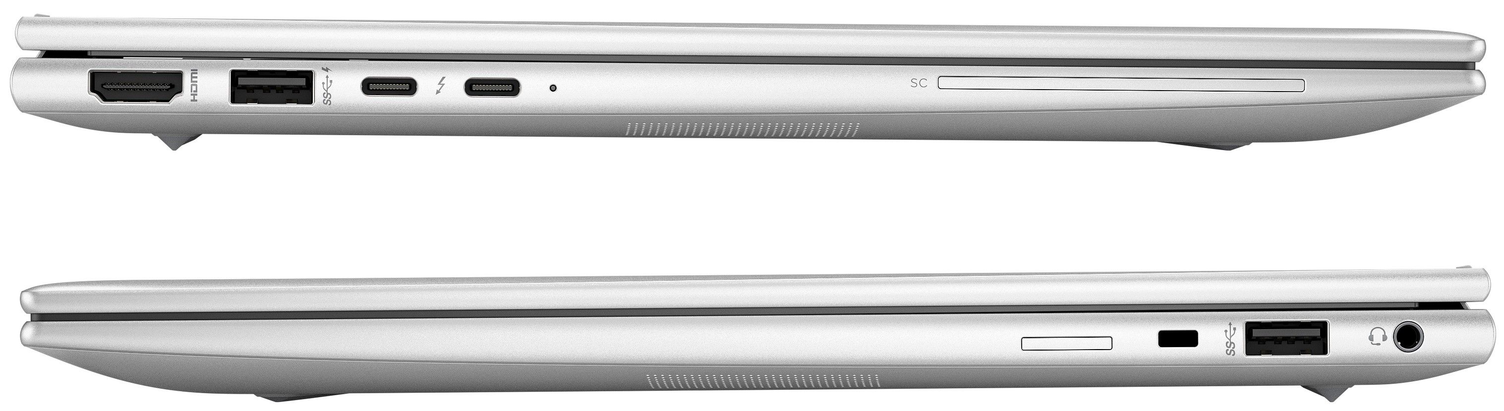 Right and left side profiles of the HP EliteBook 1040 G10, showing all the available ports