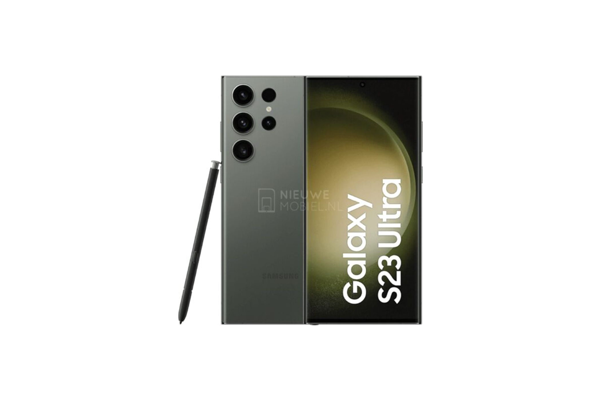 Leaked render of the Botanic Green Galaxy S23 Ultra with S Pen.