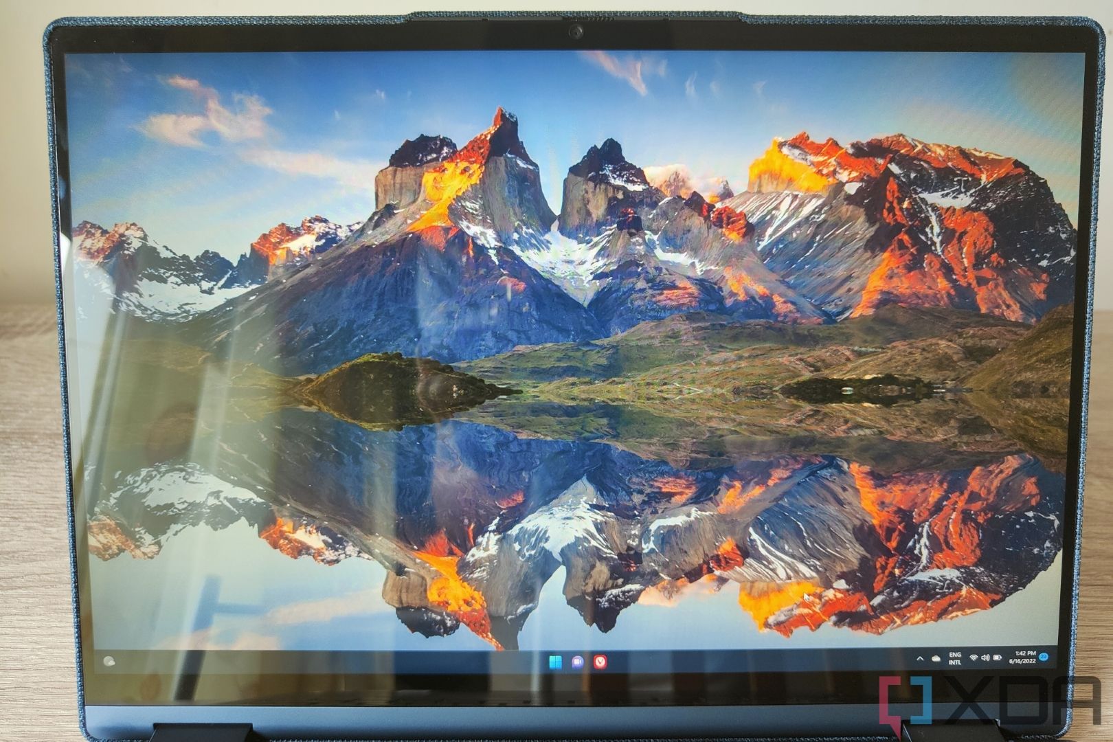 Close-up view of the Lenovo Yoga 6's display showing the Windows 11 desktop