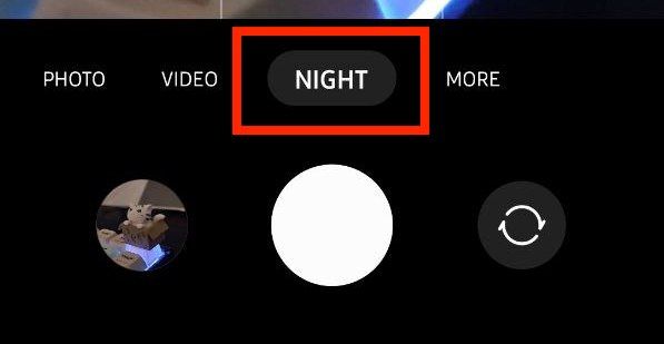 Night mode option within the camera app on Samsung Galaxy phones