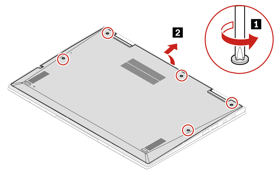 Illustration montrant comment retirer le capot inférieur du Lenovo ThinkPad X1 Yoga