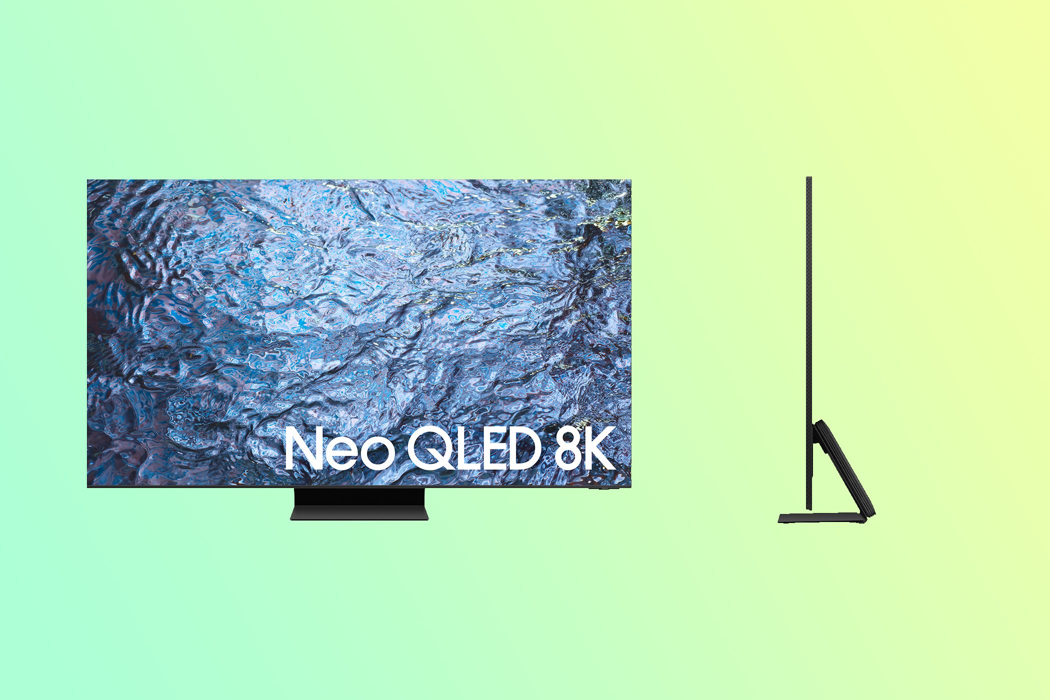 Samsung Neo QLED 8K TV on gradient background.
