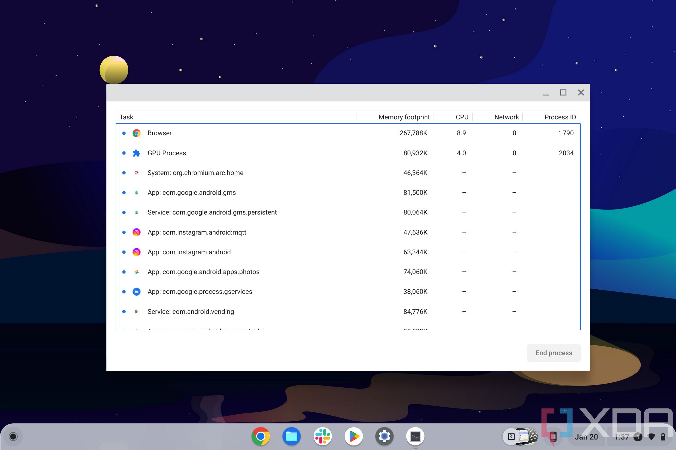 The main ChromeOS Task Manager