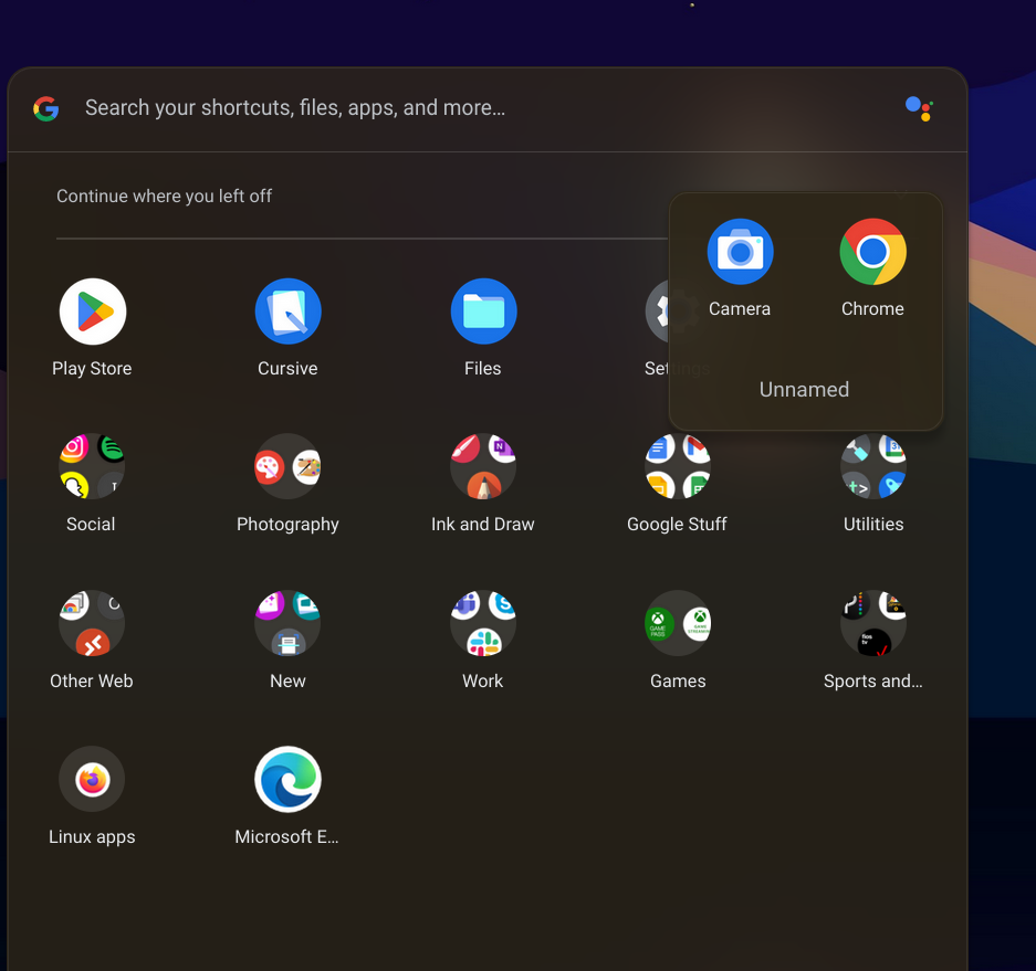A folder in the ChromeOS launcher