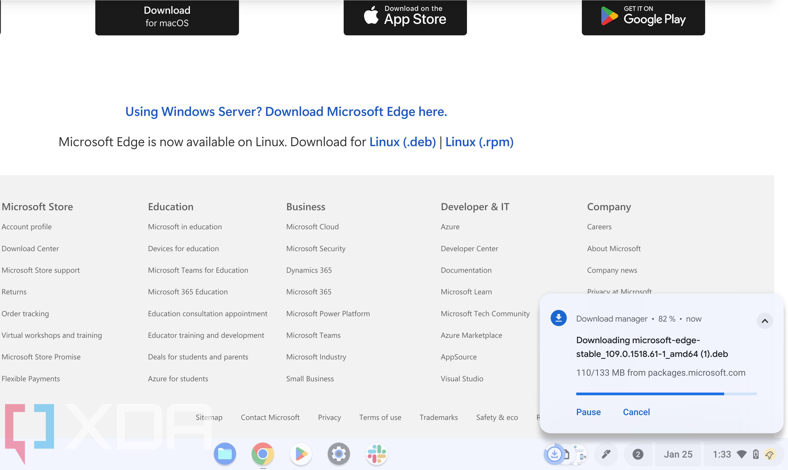 Downloading Microsoft Edge on Linux notification