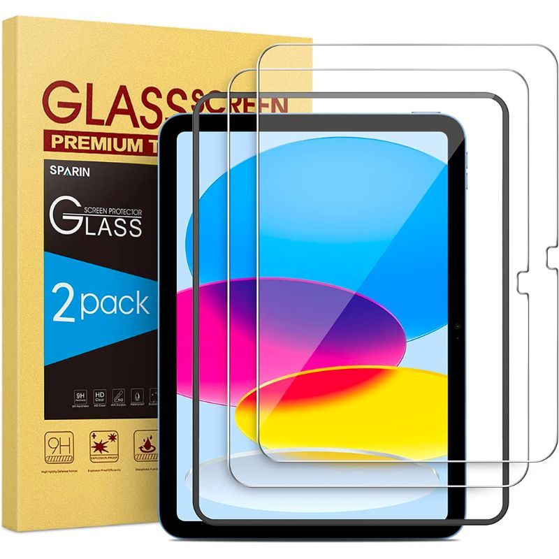 A render image of SPARIN tempered glass screen protector over a white-colored background.
