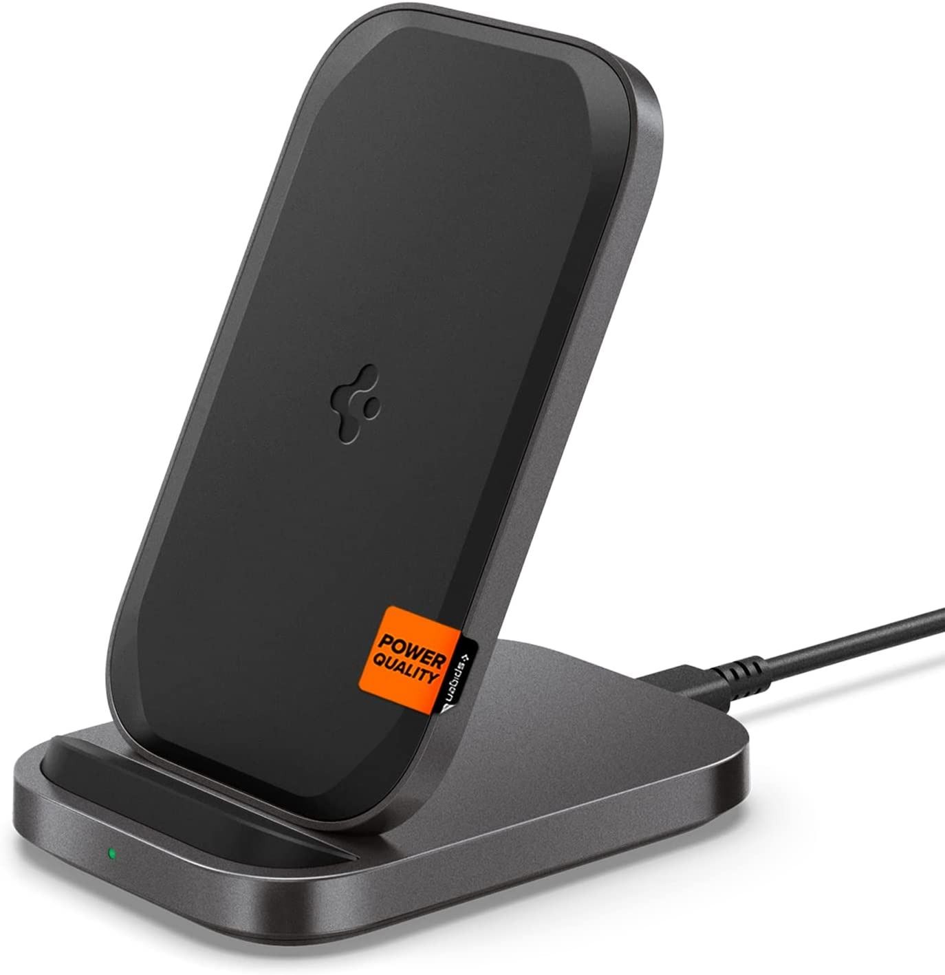 Spigen 15W Wireless Charging Stand on a white background.