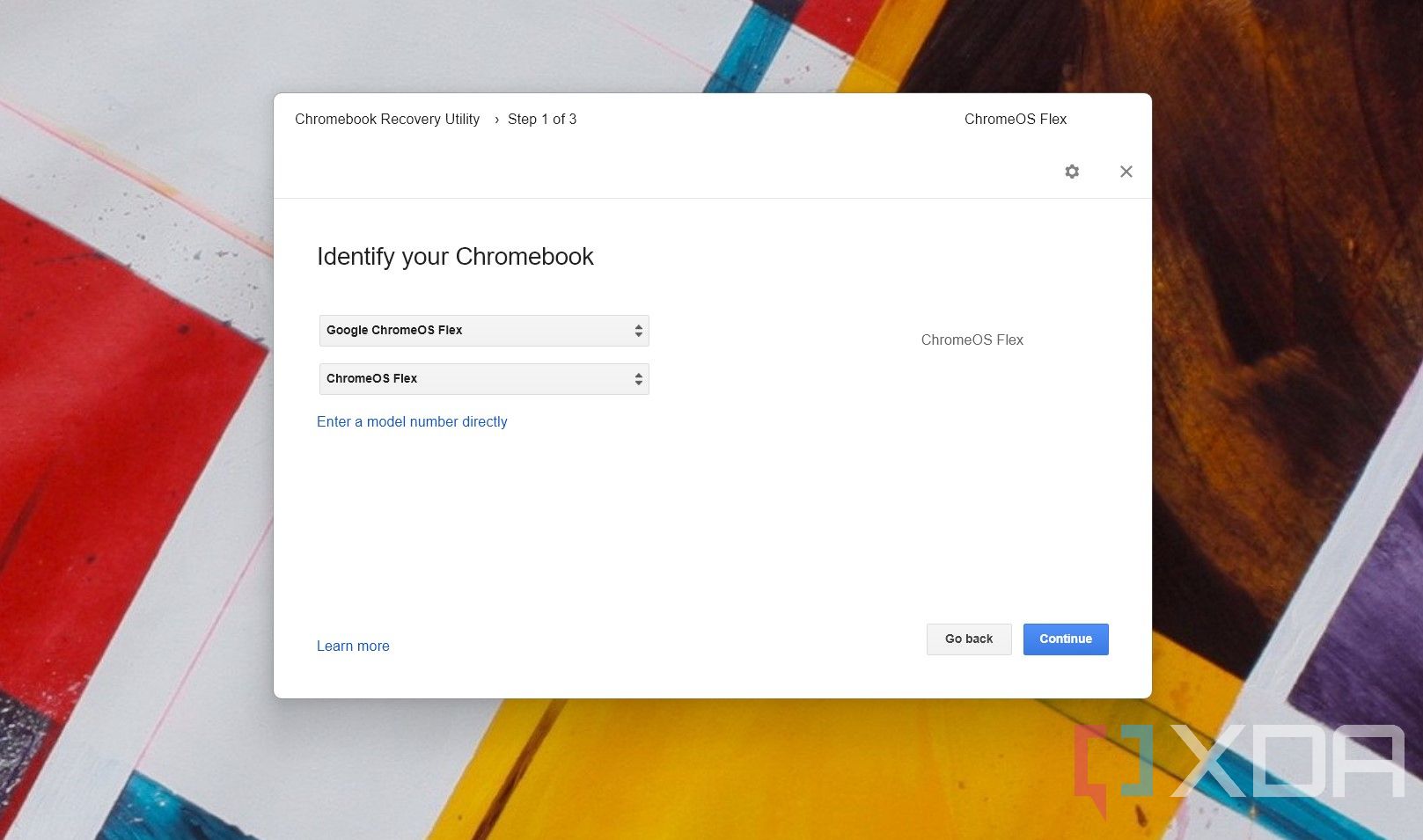 Sélection de ChromeOS Flex dans l'utilitaire de récupération Chromebook