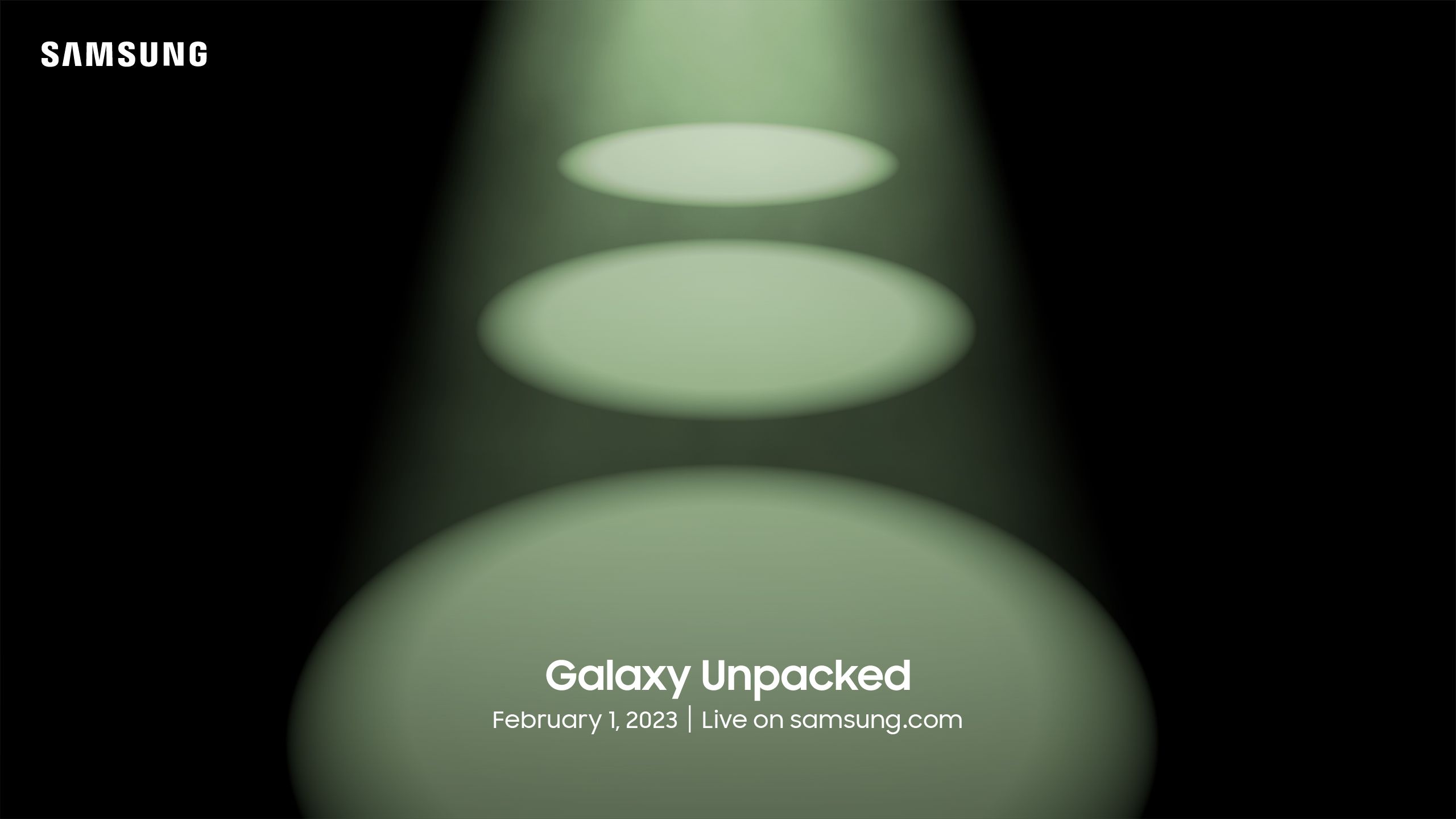 Samsung Galaxy Unpacked 2023 with three spotlights