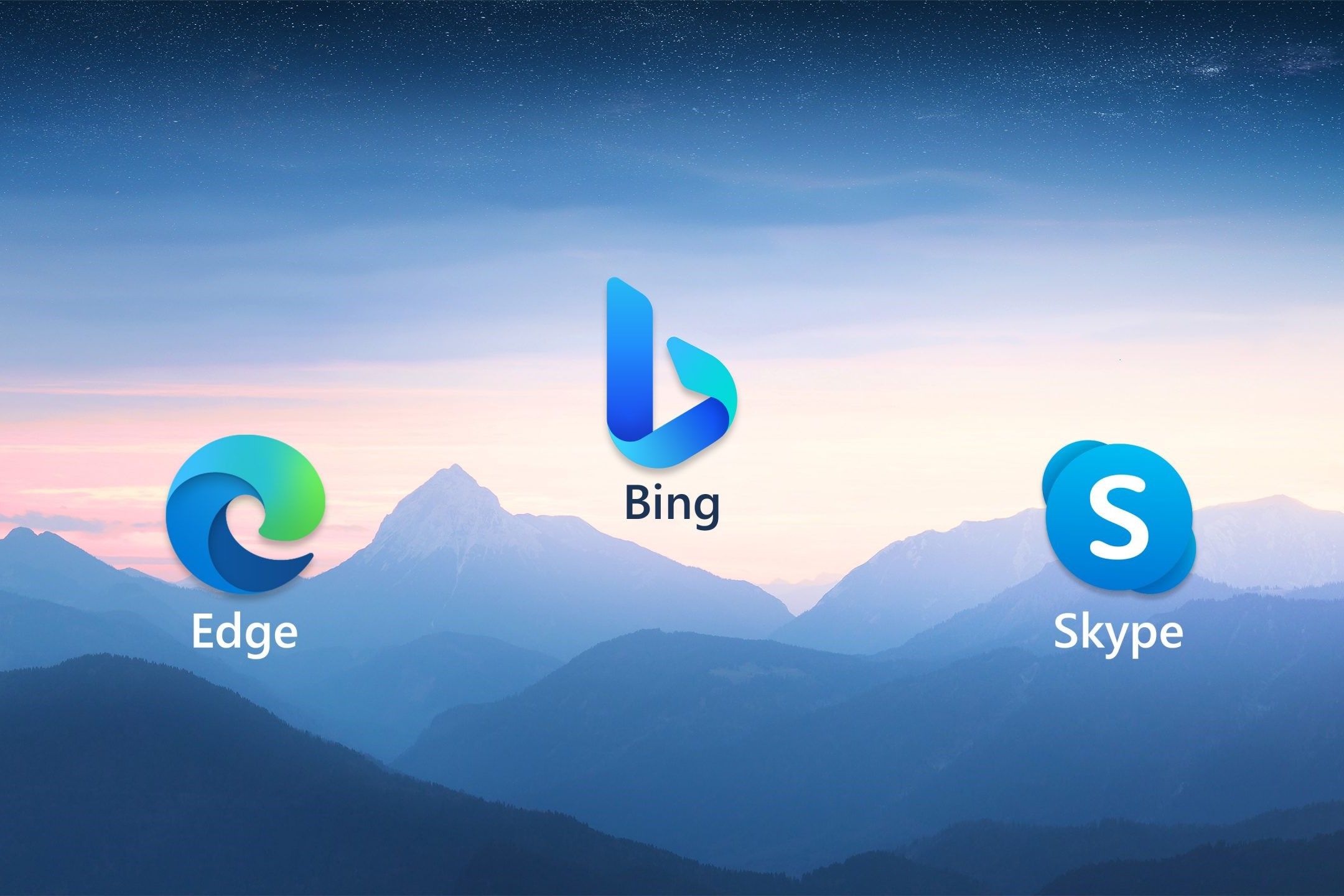 Логотипы Microsoft Bing, Edge и Skype