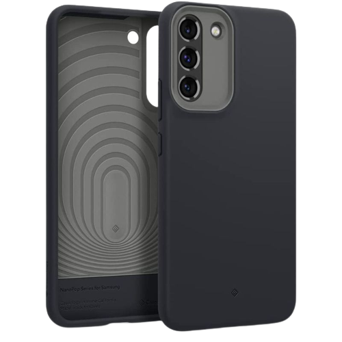 A render of the Caseology Nano Pop for Galaxy S22 in black color.