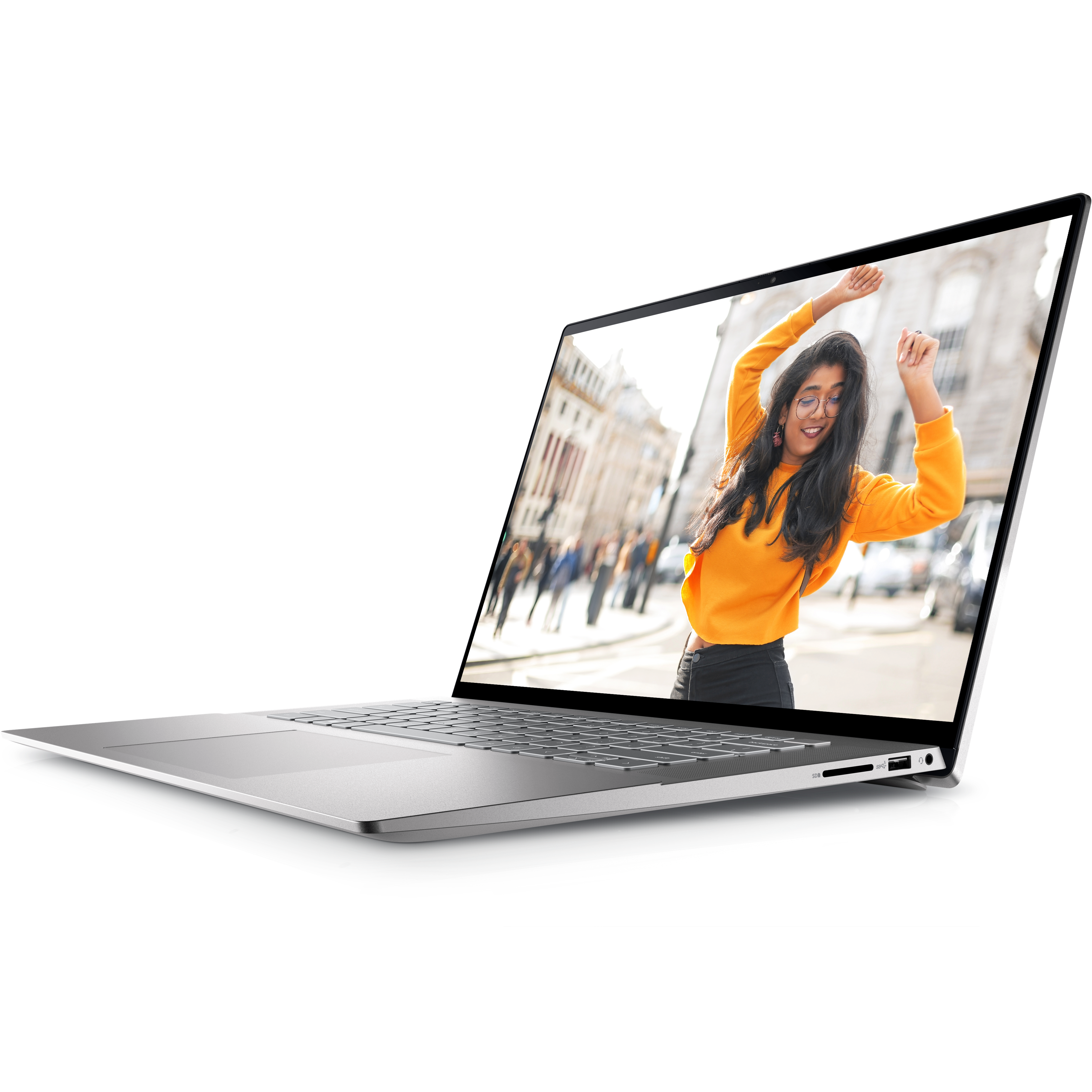 Angled front view of the Dell Inspiron 16 facing left