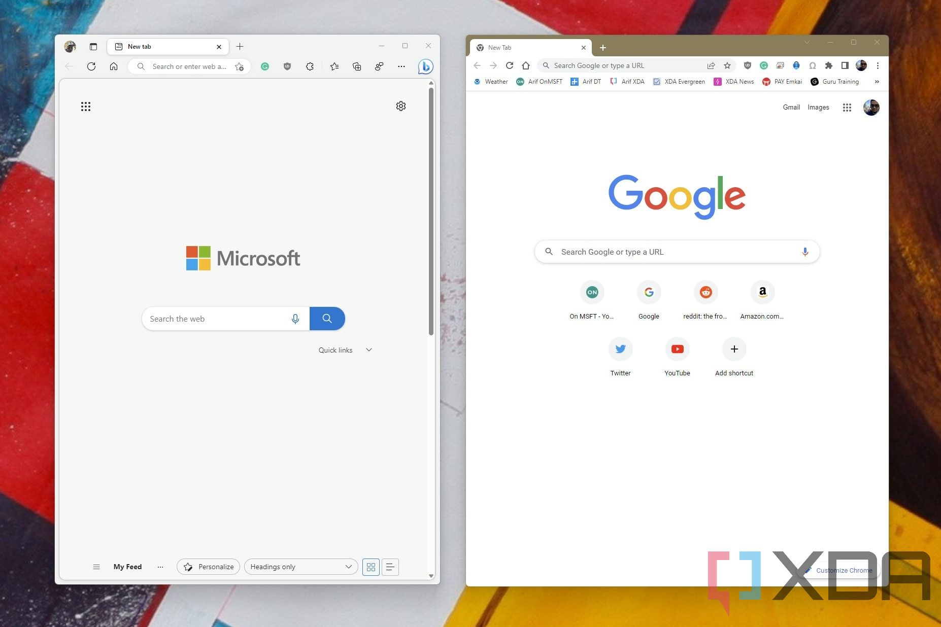 Microsoft Edge next to Google Chrome