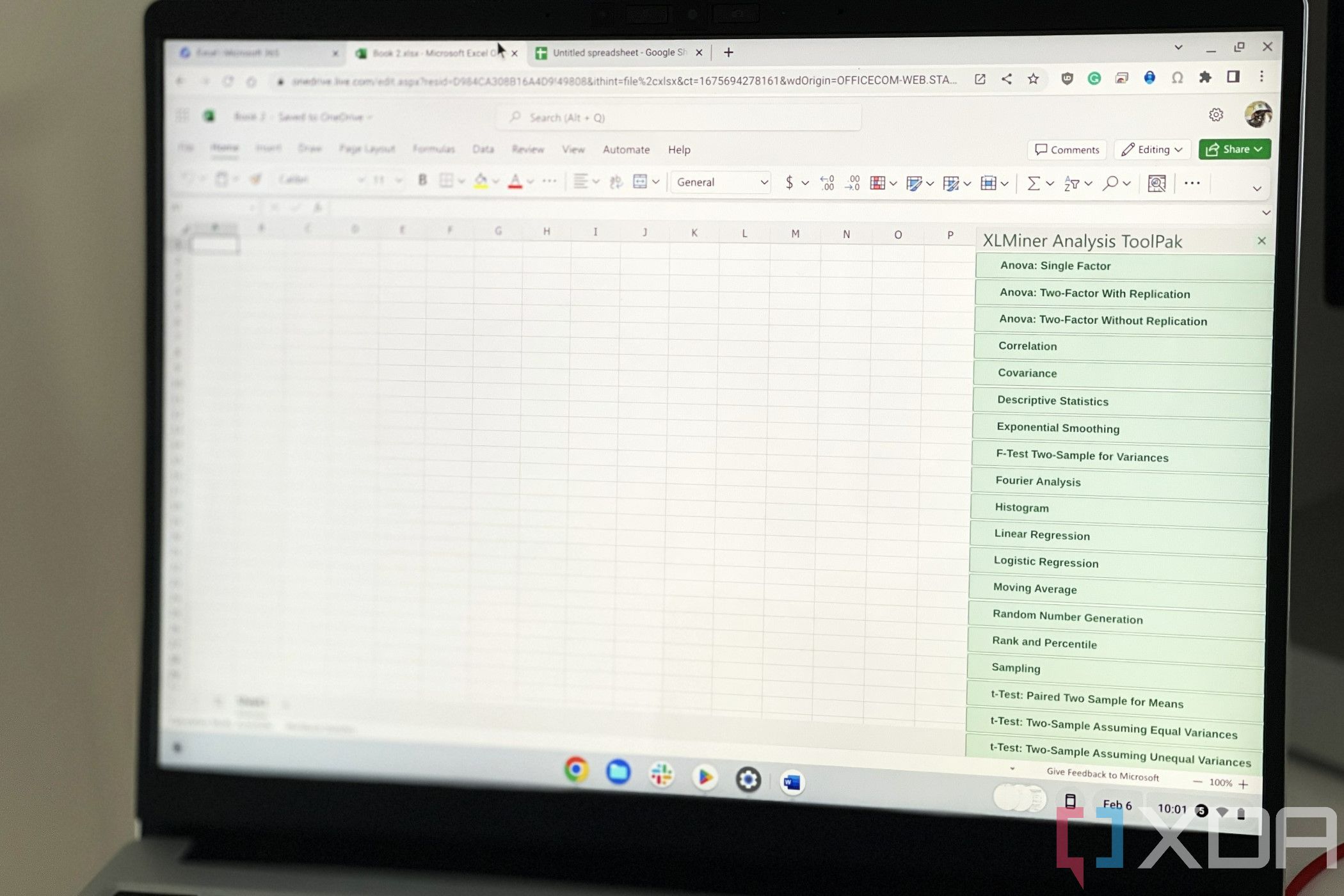 How to use Excel's Data Analysis Toolpak on a Chromebook