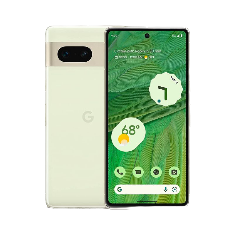 A render of the Google Pixel 7 in lemongrass color.