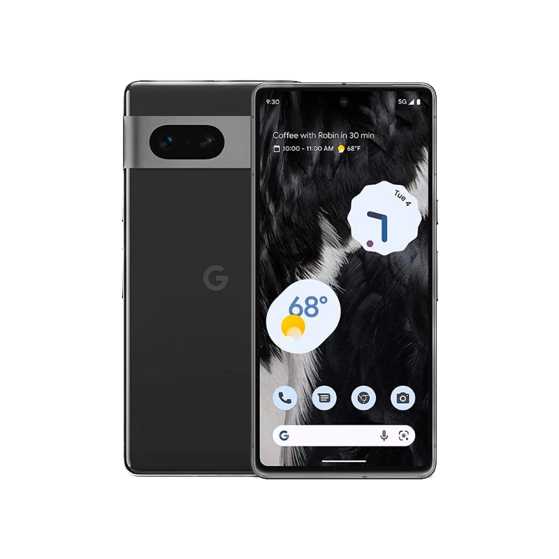 A render of the Google Pixel 7 in Obsidian color.