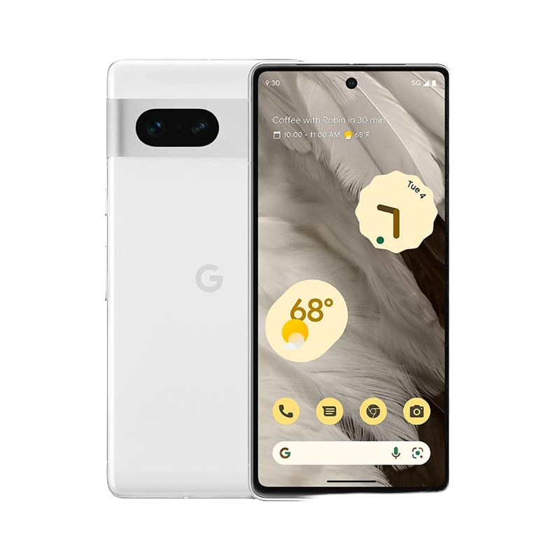 A render of the Google Pixel 7 in snow color.