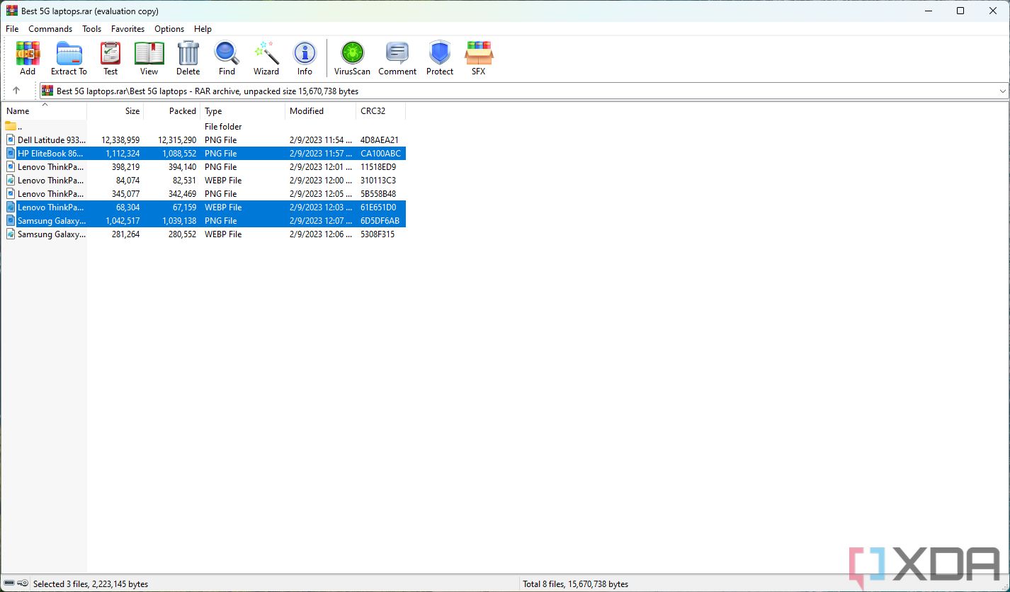 Screenshot of a RAR file open in WinRAR, showing various files contained inside