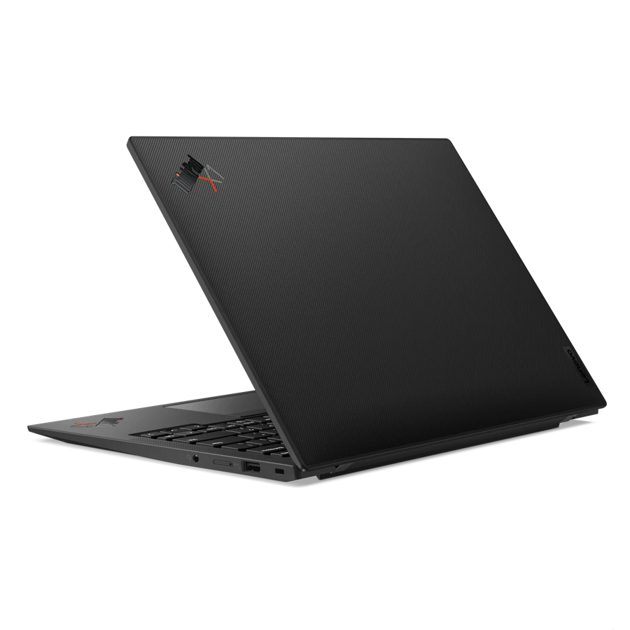 Angled rear view of the Lenovo ThinkPad X1 Carbon laptop facing left