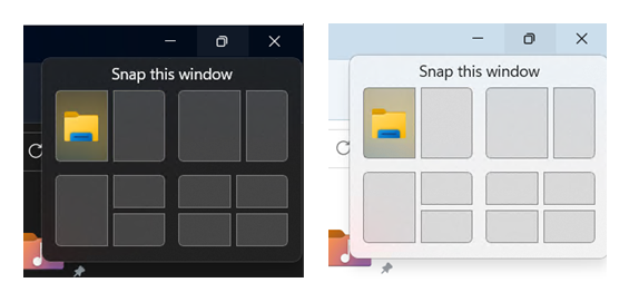 Снимок экрана нового всплывающего меню Snap Layout в Windows 11 build 25300