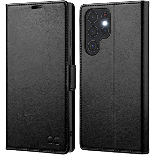 A render of the OCASE folio case for Galaxy S22 Ultra in black color.