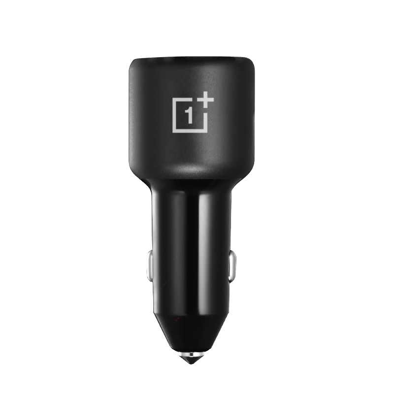 A render of the OnePlus SUPERVOOC car charger in black color.