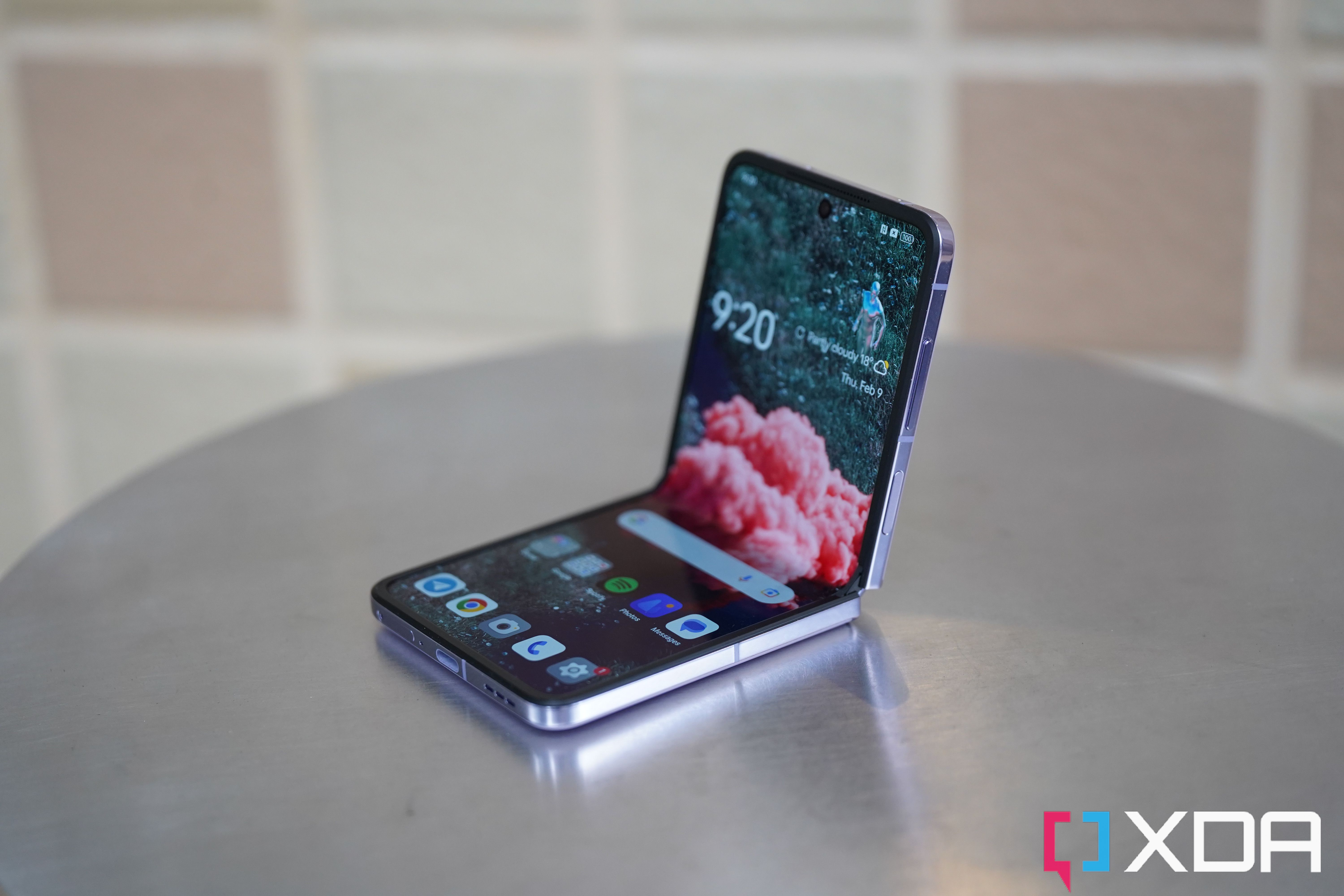 The Oppo Find N2 Flip in FlexForm mode on a table 