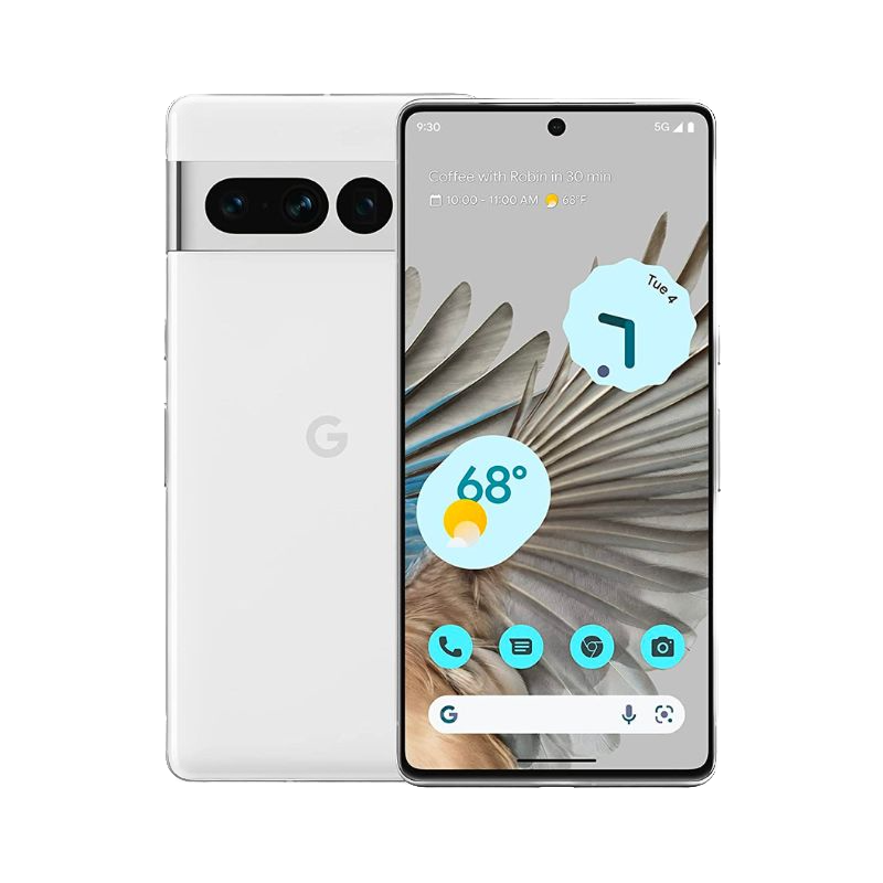 A render of the pixel 7 pro in snow color.