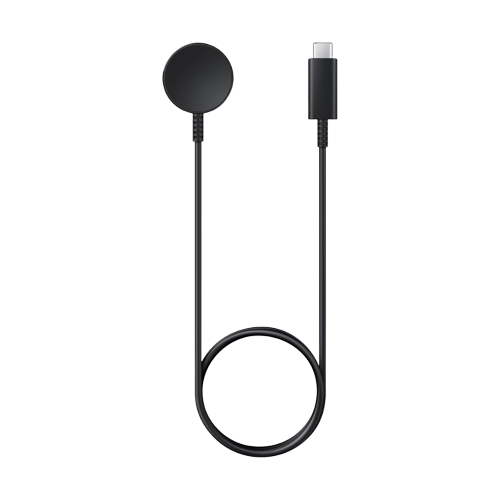 A render of the Samsung Galaxy Watch charger in black color.