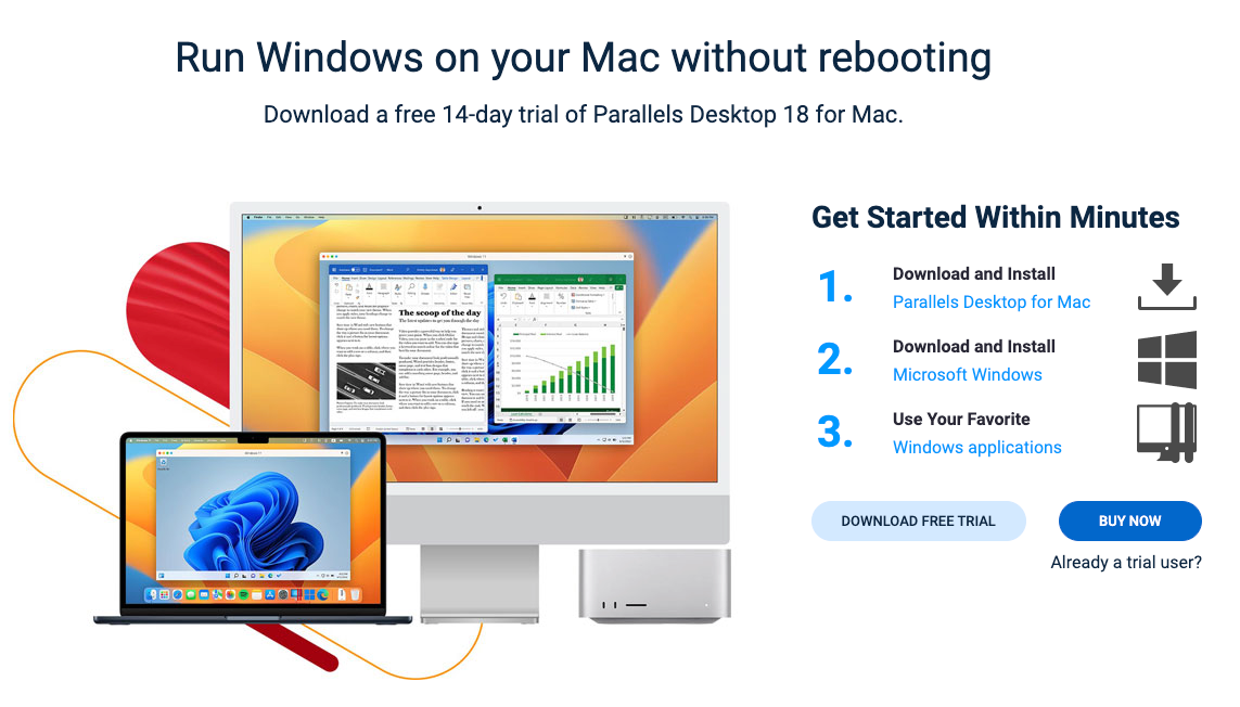 Installing Parallels from the website.