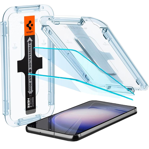 A render of the Spigen Glas.TR tempered glass for Galaxy S23+.