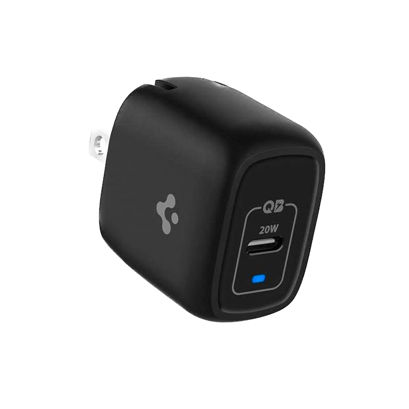 A render of the Spigen PowerArc USB-C GaN charger in black color.