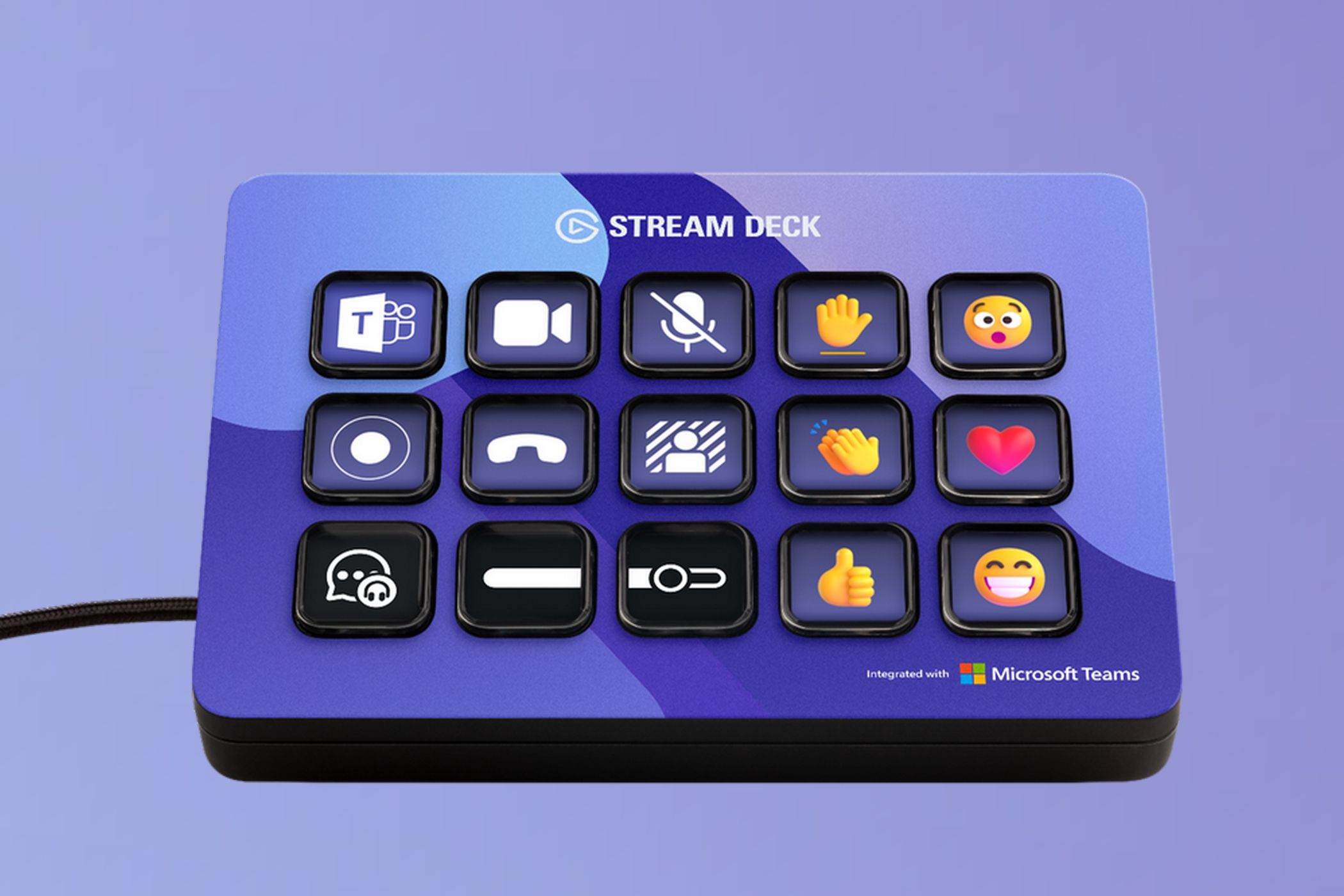 An Elgato Stream Deck showing various shortcuts for actions in Microsoft Teams