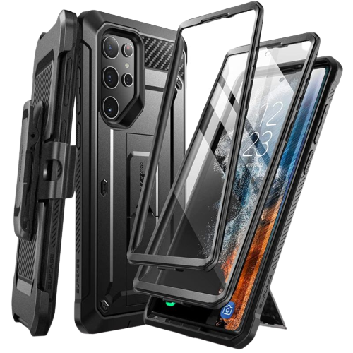 A render of the SUPCASE UB Pro for Galaxy S22 Ultra in black color.