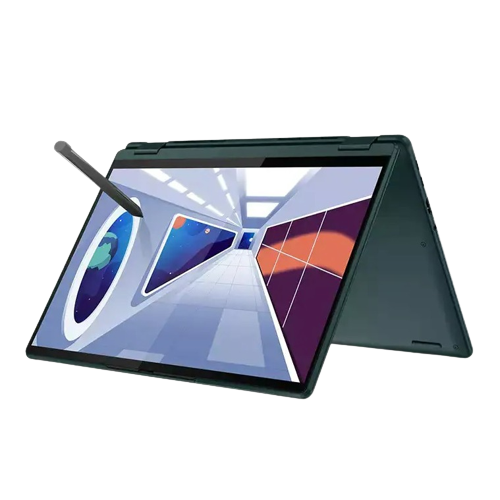 Lenovo Yoga 6, вид спереди под углом в режиме палатки, лицом влево