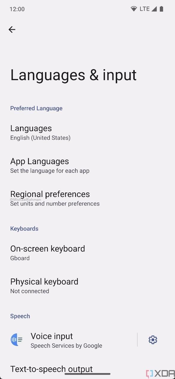 Language & input Android 14 regional preferences