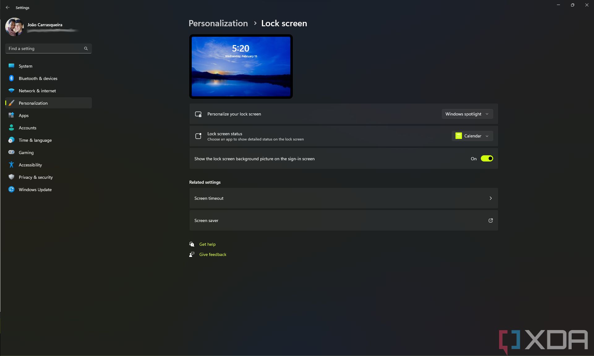 Screenshot of the Windows 11 Lock screen settings