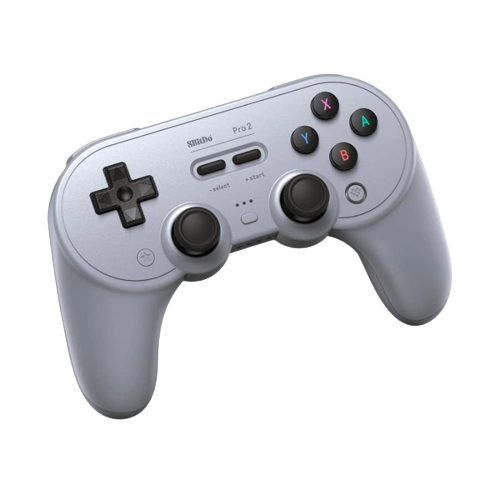 A render of the 8BitDo Pro 2 controller in grey color.