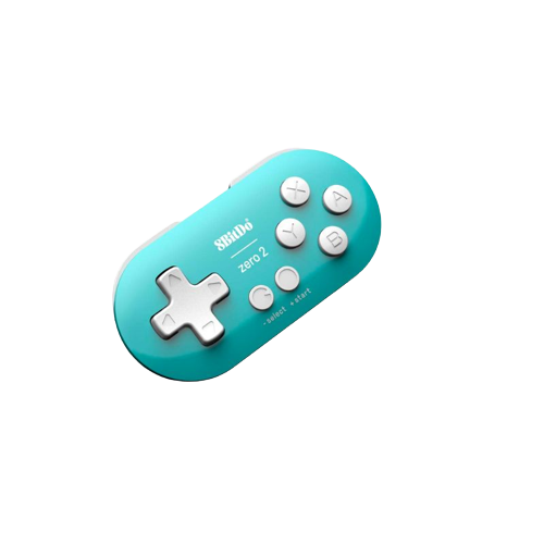 A render of the 8Bitdo Zero 2 in teal color.