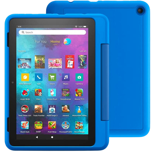 A render of the Amazon Fire HD 8 Pro kids tablet in blue color.