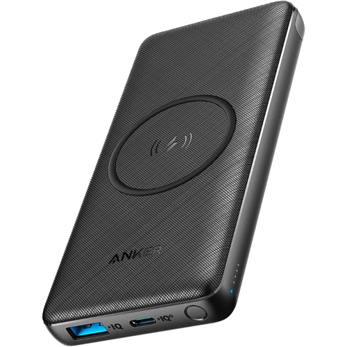 A render of the Anker wireless powerbank in black color.