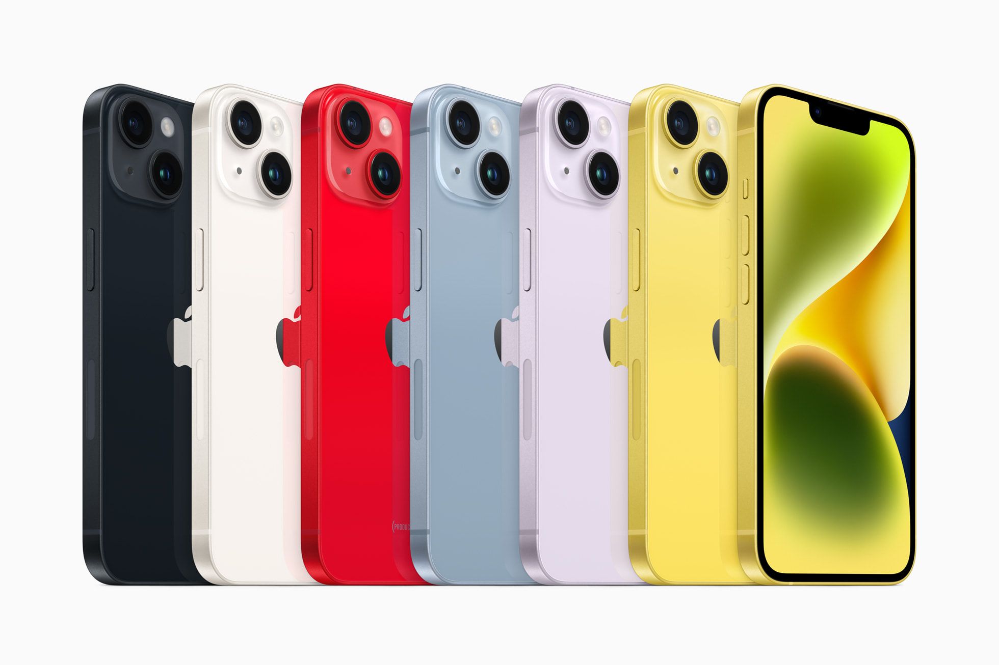 Apple iPhone 14 color lineup with seven colors.