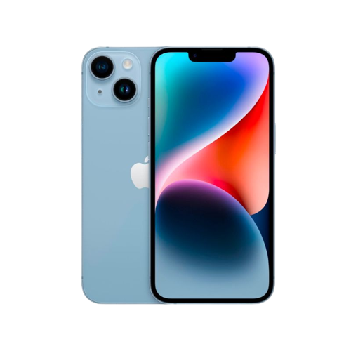 Vista del Apple iPhone 14 en azul.