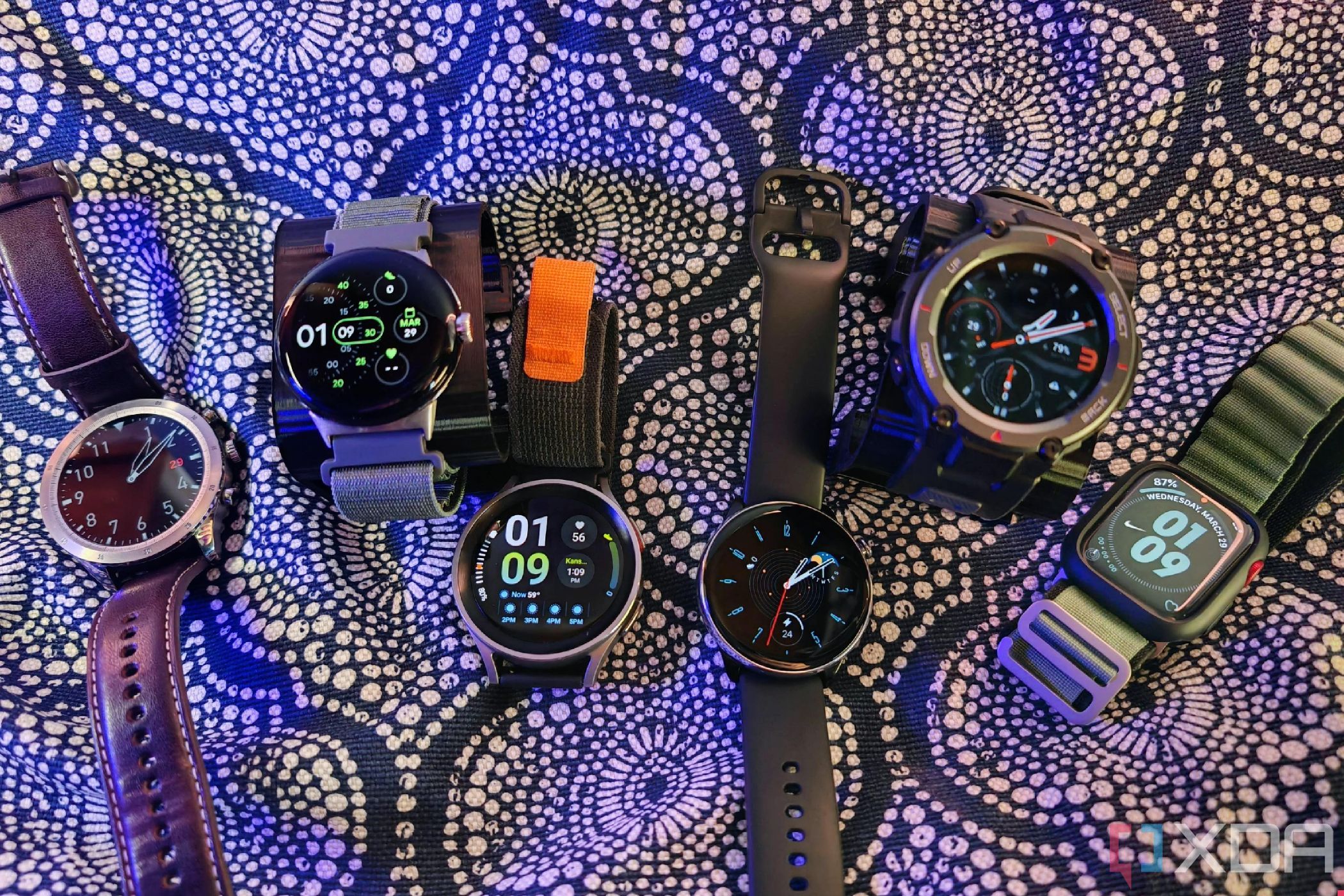 Collection of smartwatches Apple, Samsung, Amazfit, Zepp