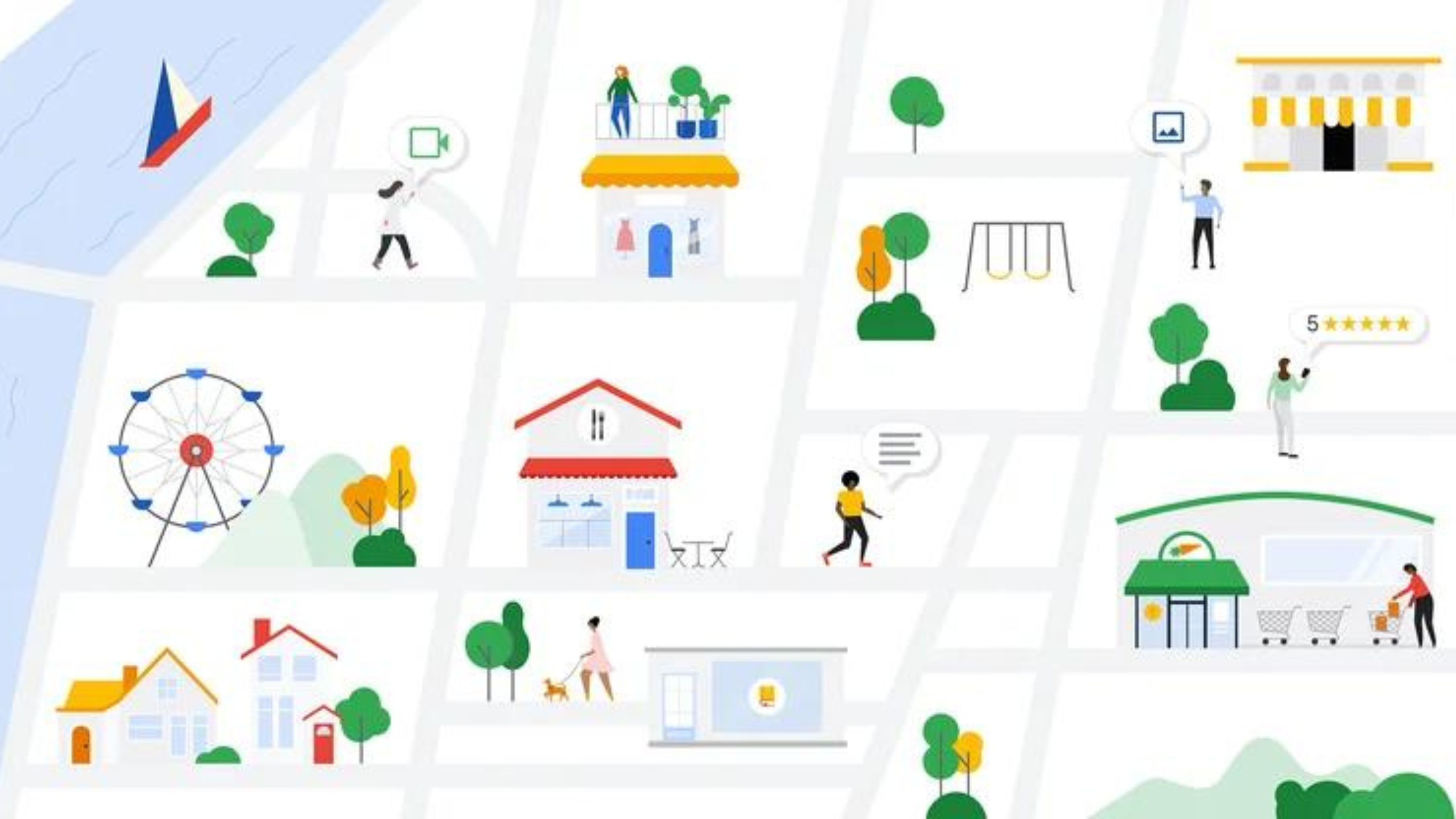 Google Maps showing map of city with contributors chiming in and sharing reviews and images