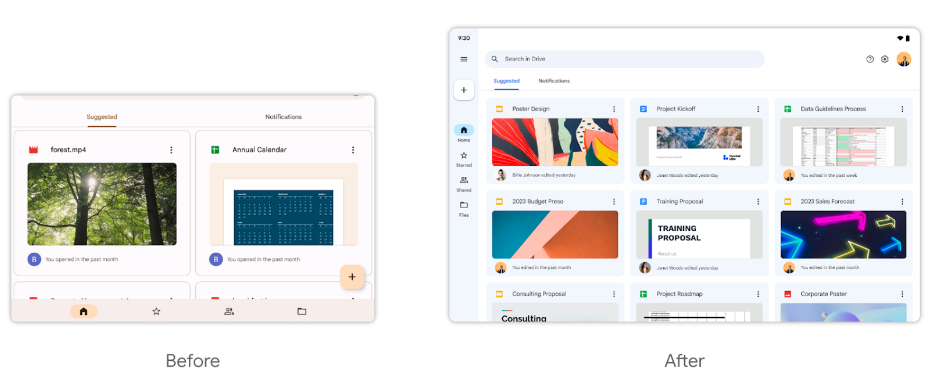Improved Google Drive mobile experience on Android tablets
