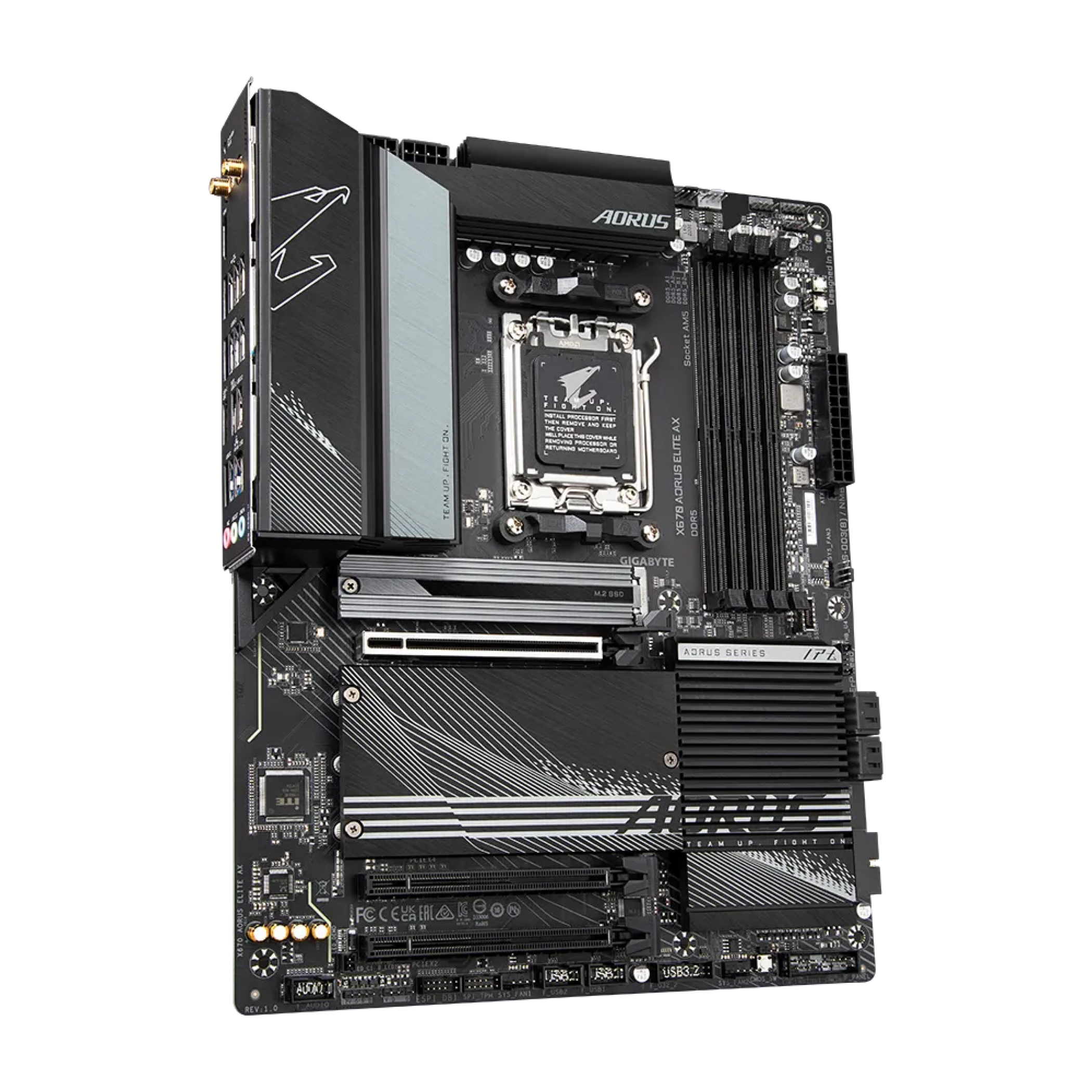 The Gigabyte X670 Aorus Elite AX motherboard.